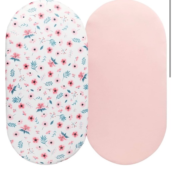Bassinet Sheet Set of 2 Stretchy Ultra Soft Pink Floral Baby Girl Microfiber - Picture 1 of 6